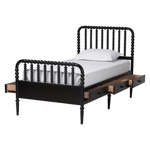 Baxton Studio Lucera Rubberwood Platform Bed Bobbin Spindle Frame with Six Storage Drawers