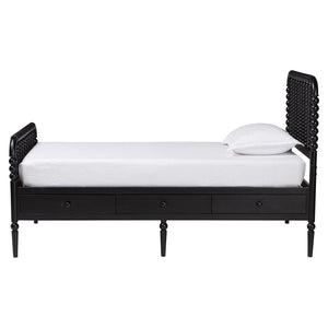 Baxton Studio Lucera Rubberwood Platform Bed Bobbin Spindle Frame with Six Storage Drawers