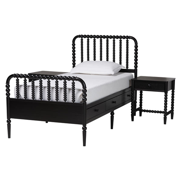 Baxton Studio Baxton Studio Lucera Twin Storage Bed Set Rubberwood Spindle Mid-century Bedroom MG0110-8-Black-Twin 3PC Bedroom Set