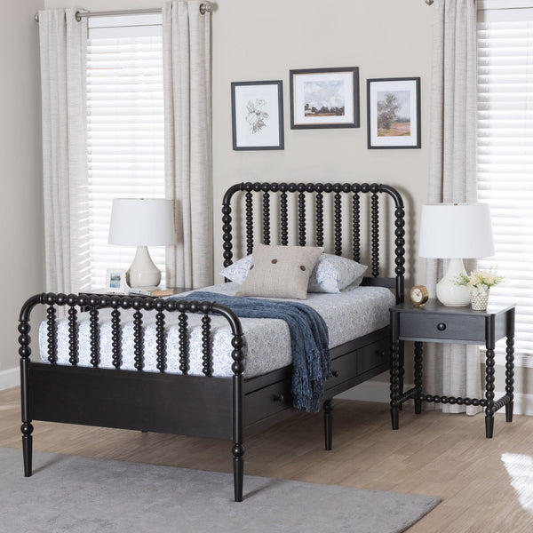 Baxton Studio Lucera Twin Storage Bed Set Rubberwood Spindle Mid-century Bedroom