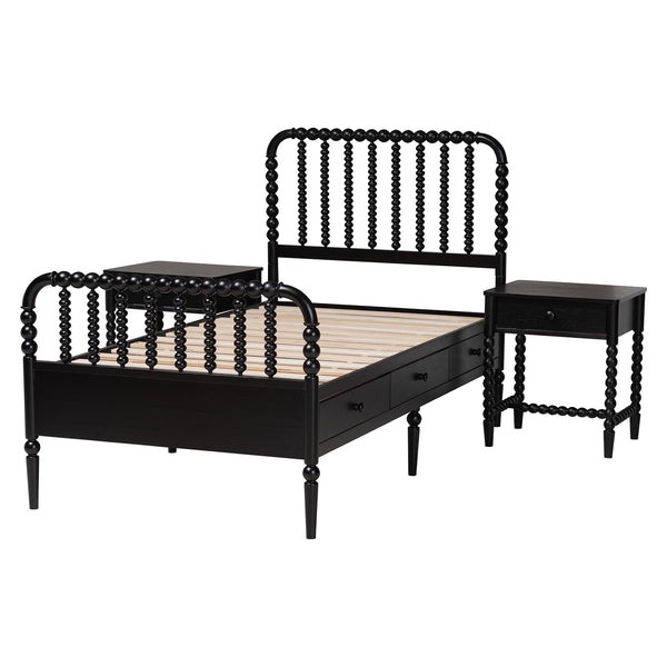 Baxton Studio Lucera Twin Storage Bed Set Rubberwood Spindle Mid-century Bedroom