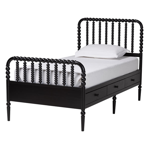Baxton Studio Lucera Twin Storage Bed Set Rubberwood Spindle Mid-century Bedroom