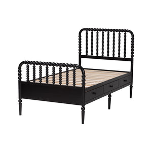 Baxton Studio Lucera Rubberwood Platform Bed Bobbin Spindle Frame with Six Storage Drawers