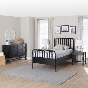 Baxton Studio Lucera Twin Storage Bed Set with Bobbin Spindle Rubberwood Frame