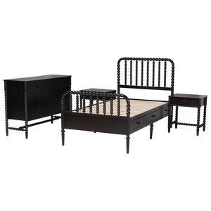 Baxton Studio Lucera Twin Storage Bed Set with Bobbin Spindle Rubberwood Frame