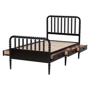 Baxton Studio Lucera Rubberwood Platform Bed Bobbin Spindle Frame with Six Storage Drawers