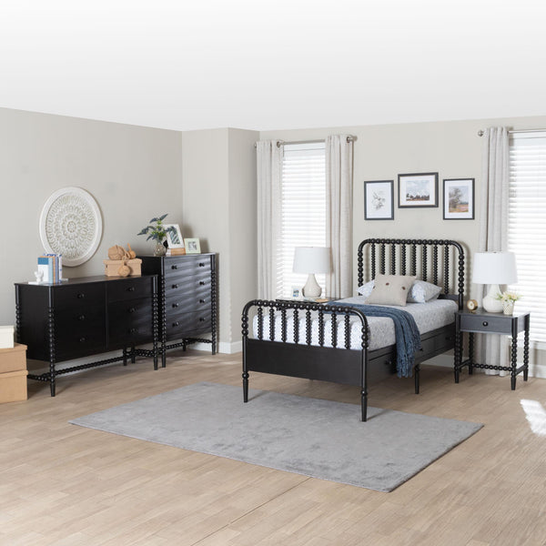 Baxton Studio Lucera Mid-century Twin Bedroom Set with Bobbin Spindle Storage Drawers