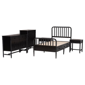Baxton Studio Lucera Mid-century Twin Bedroom Set with Bobbin Spindle Storage Drawers