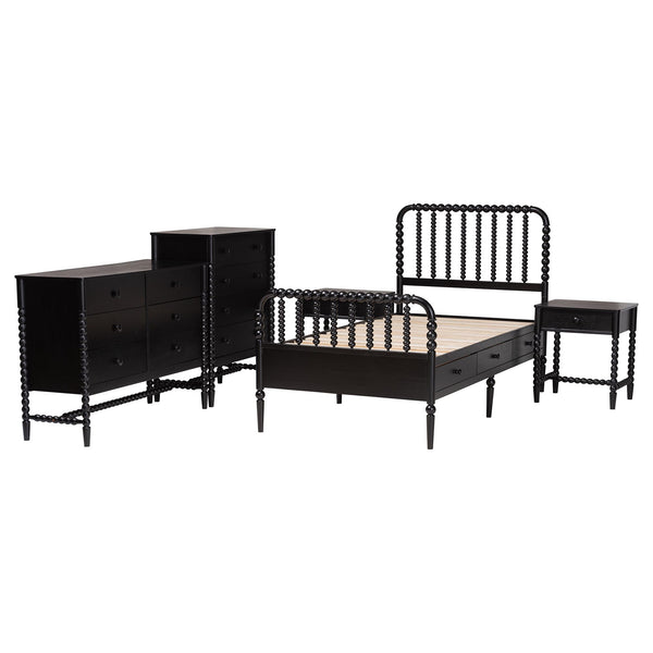 Baxton Studio Lucera Mid-century Twin Bedroom Set with Bobbin Spindle Storage Drawers