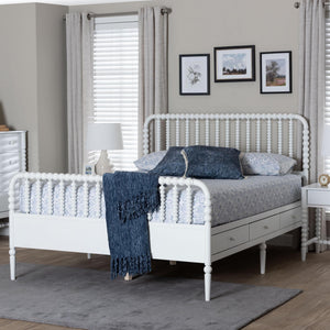 Baxton Studio Lucera Rubberwood Platform Bed Bobbin Spindle Frame with Six Storage Drawers