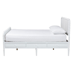 Baxton Studio Lucera Rubberwood Platform Bed Bobbin Spindle Frame with Six Storage Drawers