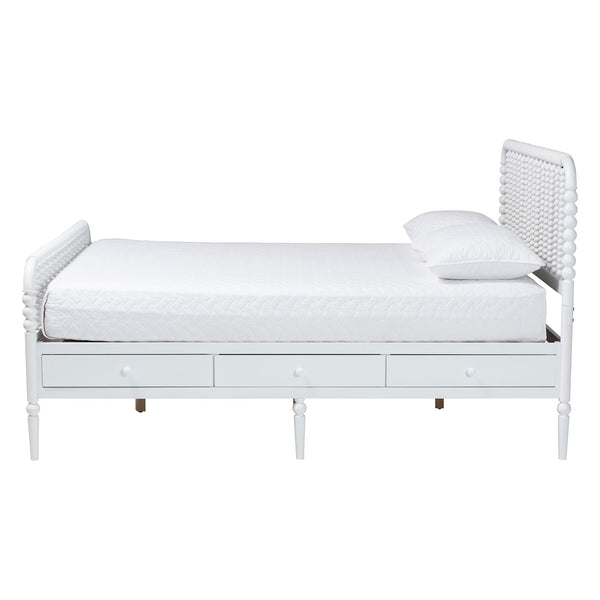 Baxton Studio Lucera Rubberwood Platform Bed Bobbin Spindle Frame with Six Storage Drawers