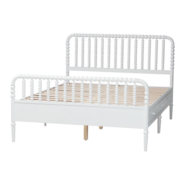 Baxton Studio Lucera Rubberwood Platform Bed Bobbin Spindle Frame with Six Storage Drawers