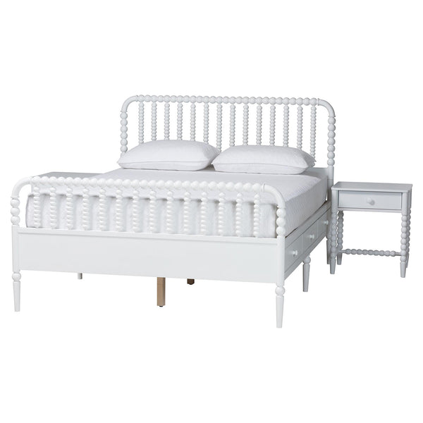 Baxton Studio Baxton Studio Lucera Full Platform Bed Set with Storage Drawers and Two Nightstands MG0110-8-White-Full 3PC Bedroom Set