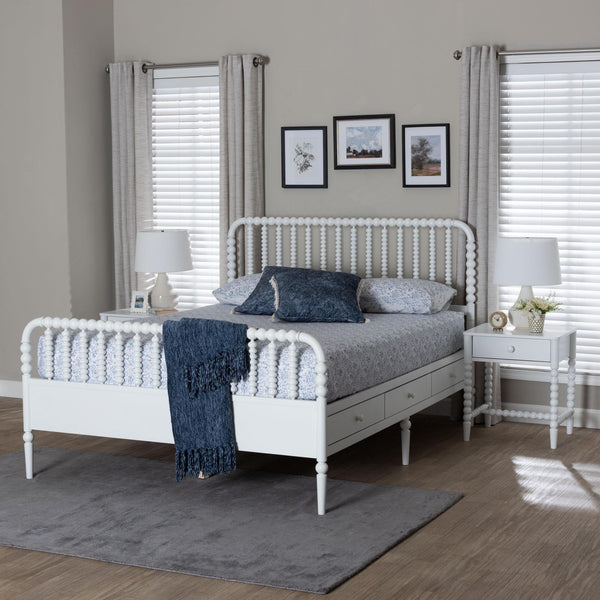 Baxton Studio Lucera Full Platform Bed Set with Storage Drawers and Two Nightstands