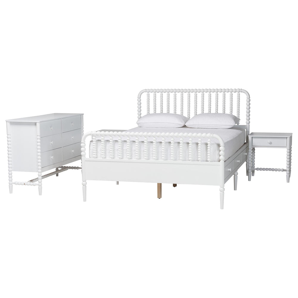 Baxton Studio Baxton Studio Lucera Full Bedroom Set Spindle Bed Dresser Nightstands White MG0110-8-White-Full 4PC Bedroom Set