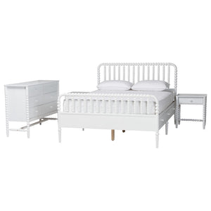 Baxton Studio Baxton Studio Lucera Full Bedroom Set Spindle Bed Dresser Nightstands White MG0110-8-White-Full 4PC Bedroom Set