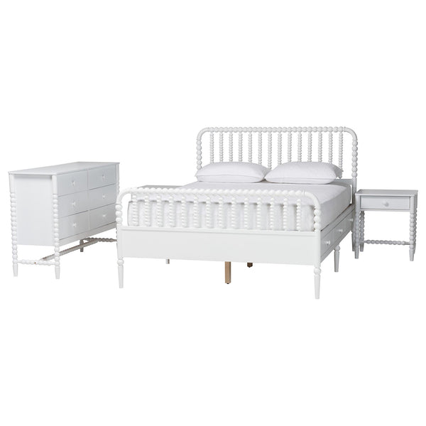 Baxton Studio Baxton Studio Lucera Full Bedroom Set Spindle Bed Dresser Nightstands White MG0110-8-White-Full 4PC Bedroom Set