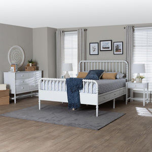 Baxton Studio Lucera Full Bedroom Set Spindle Bed Dresser Nightstands White