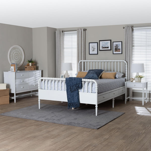 Baxton Studio Lucera Full Bedroom Set Spindle Bed Dresser Nightstands White