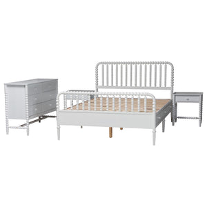 Baxton Studio Lucera Full Bedroom Set Spindle Bed Dresser Nightstands White