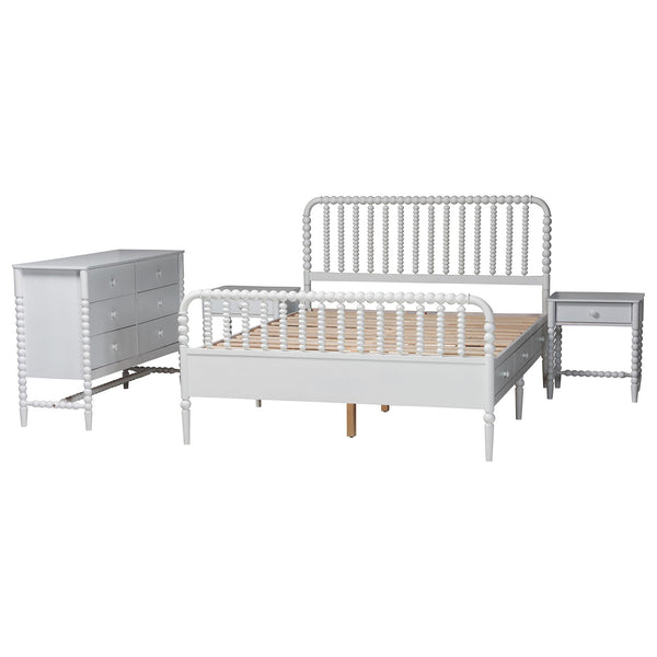 Baxton Studio Lucera Full Bedroom Set Spindle Bed Dresser Nightstands White