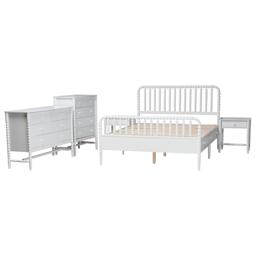 Baxton Studio Baxton Studio Lucera Full Bedroom Set Spindle Accents Storage Platform White MG0110-8-White-Full 5PC Bedroom Set