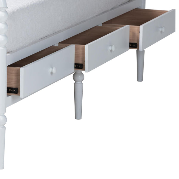 Baxton Studio Lucera Rubberwood Platform Bed Bobbin Spindle Frame with Six Storage Drawers