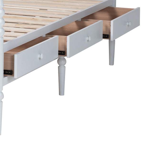 Baxton Studio Lucera Rubberwood Platform Bed Bobbin Spindle Frame with Six Storage Drawers