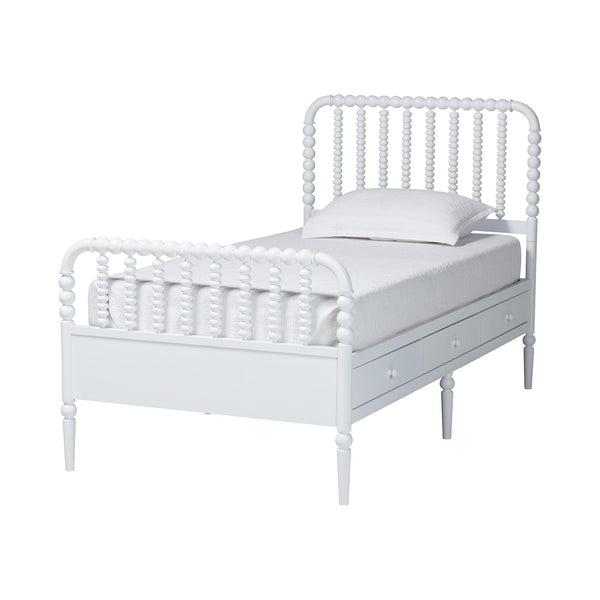 Baxton Studio Lucera Rubberwood Platform Bed Bobbin Spindle Frame with Six Storage Drawers