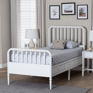 Baxton Studio Lucera Rubberwood Platform Bed Bobbin Spindle Frame with Six Storage Drawers