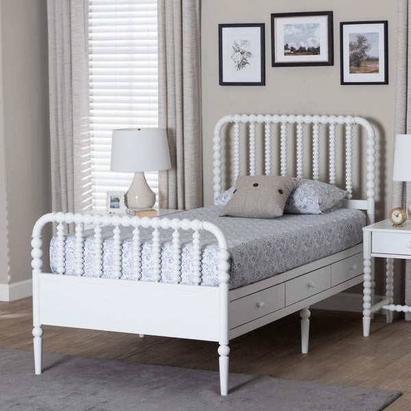 Baxton Studio Lucera Rubberwood Platform Bed Bobbin Spindle Frame with Six Storage Drawers