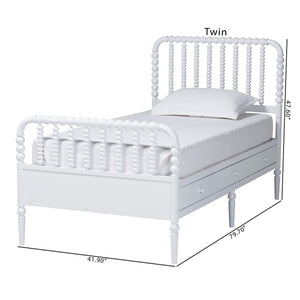 Baxton Studio Lucera Rubberwood Platform Bed Bobbin Spindle Frame with Six Storage Drawers