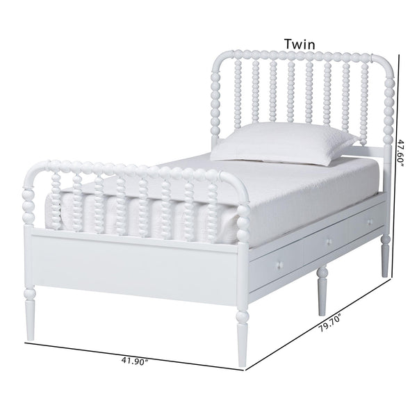 Baxton Studio Lucera Rubberwood Platform Bed Bobbin Spindle Frame with Six Storage Drawers