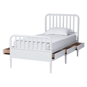 Baxton Studio Lucera Rubberwood Platform Bed Bobbin Spindle Frame with Six Storage Drawers