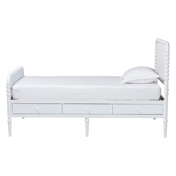 Baxton Studio Lucera Rubberwood Platform Bed Bobbin Spindle Frame with Six Storage Drawers