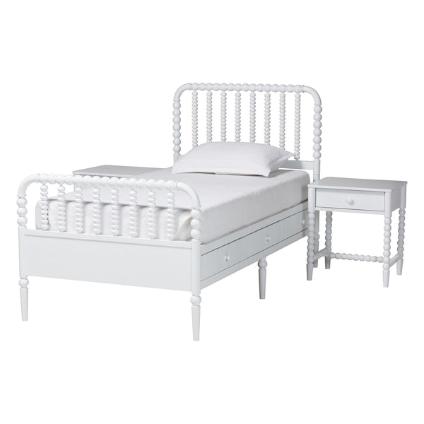 Baxton Studio Baxton Studio Lucera Twin Platform Bed Set with Spindle Details and Storage Drawers MG0110-8-White-Twin 3PC Bedroom Set