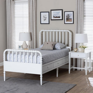 Baxton Studio Lucera Twin Platform Bed Set with Spindle Details and Storage Drawers