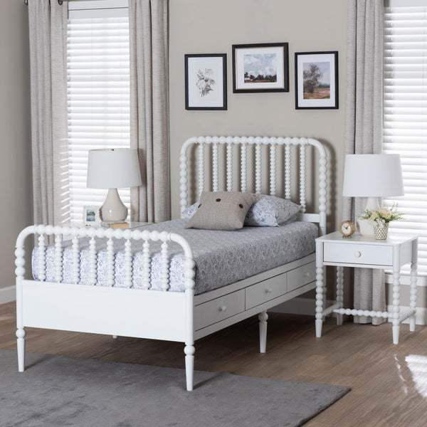 Baxton Studio Lucera Twin Platform Bed Set with Spindle Details and Storage Drawers