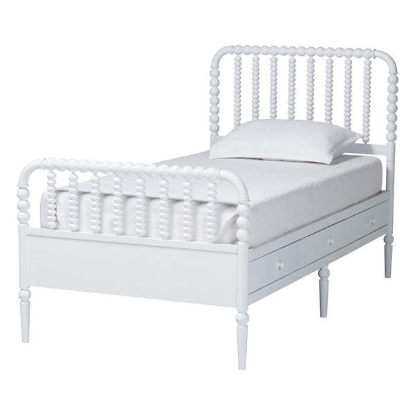 Baxton Studio Lucera Twin Platform Bed Set with Spindle Details and Storage Drawers