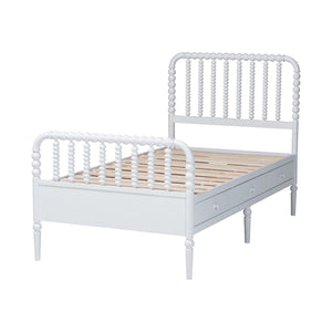 Baxton Studio Lucera Rubberwood Platform Bed Bobbin Spindle Frame with Six Storage Drawers