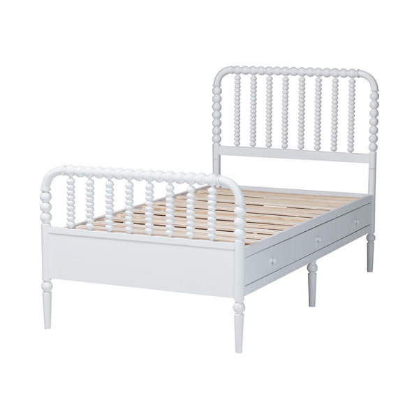 Baxton Studio Lucera Rubberwood Platform Bed Bobbin Spindle Frame with Six Storage Drawers