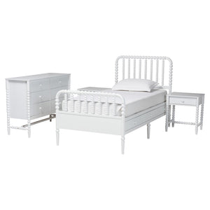 Baxton Studio Baxton Studio Lucera Twin Platform Bed Set Rubberwood Spindle Farmhouse Storage MG0110-8-White-Twin 4PC Bedroom Set