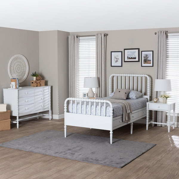Baxton Studio Lucera Twin Platform Bed Set Rubberwood Spindle Farmhouse Storage