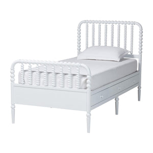 Baxton Studio Lucera Twin Platform Bed Set Rubberwood Spindle Farmhouse Storage