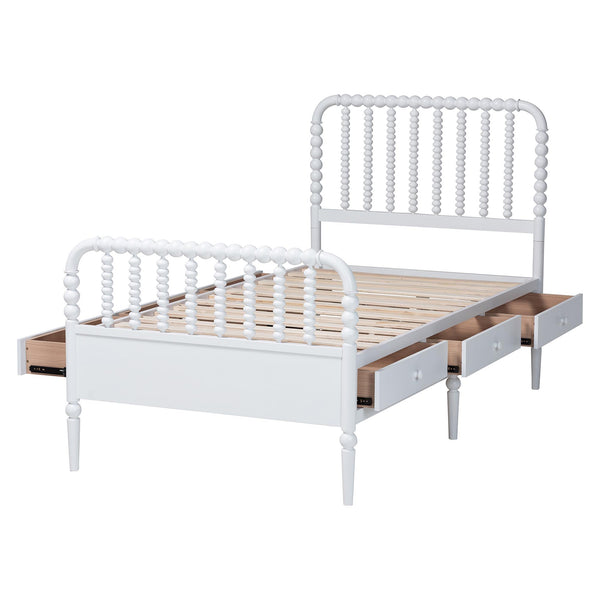 Baxton Studio Lucera Rubberwood Platform Bed Bobbin Spindle Frame with Six Storage Drawers