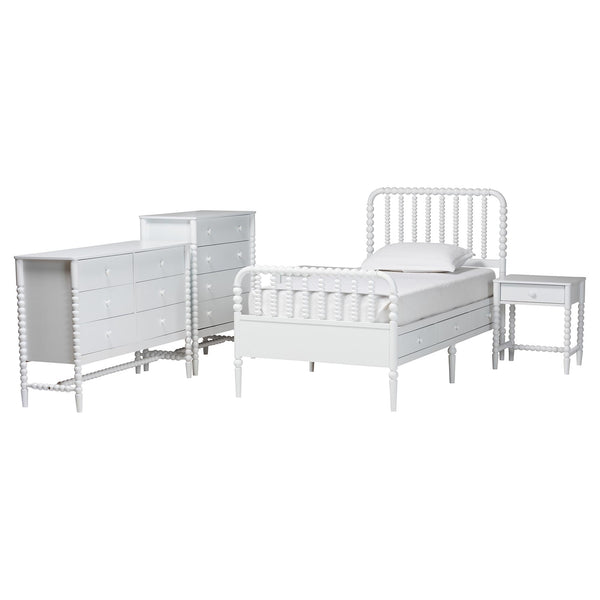 Baxton Studio Baxton Studio Lucera Twin Bedroom Set Rubberwood Spindle Storage White 5 Piece MG0110-8-White-Twin 5PC Bedroom Set