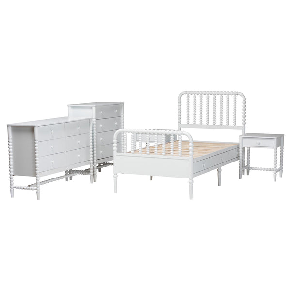 Baxton Studio Lucera Twin Bedroom Set Rubberwood Spindle Storage White 5 Piece