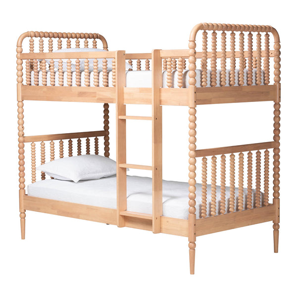 Baxton Studio Lucera Rubberwood Spindle Bunk Bed with Ladder and Guard Rail for Kids