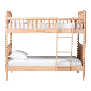 Baxton Studio Lucera Rubberwood Spindle Bunk Bed with Ladder and Guard Rail for Kids